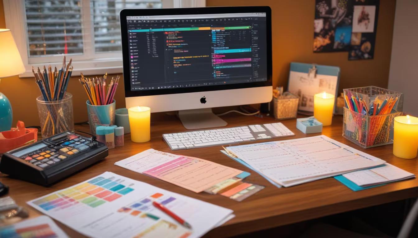 A neatly organized birthday party planning checklist with colorful party supplies arranged around it