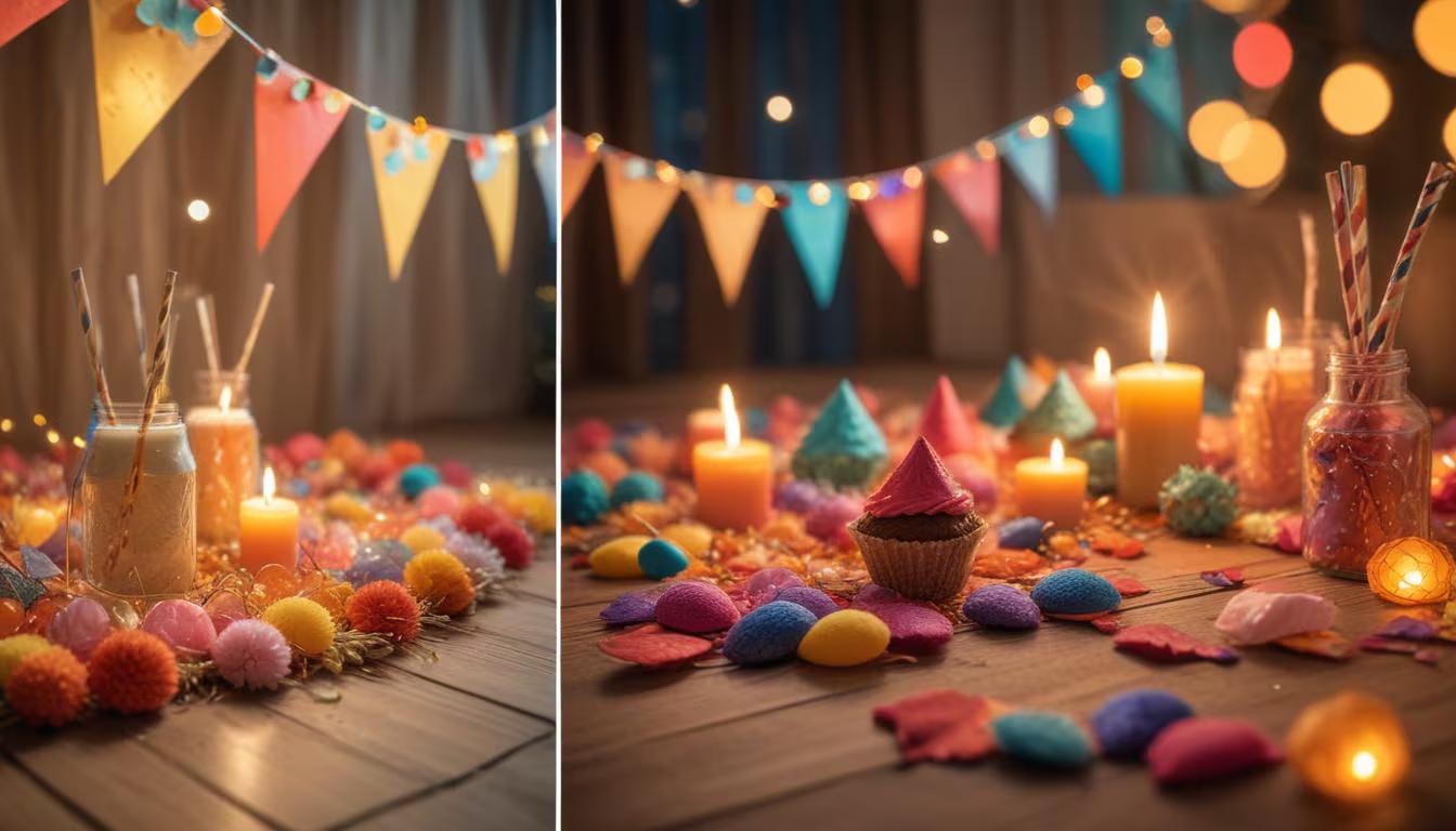 A comparison of handmade party decorations next to professionally designed custom party supplies