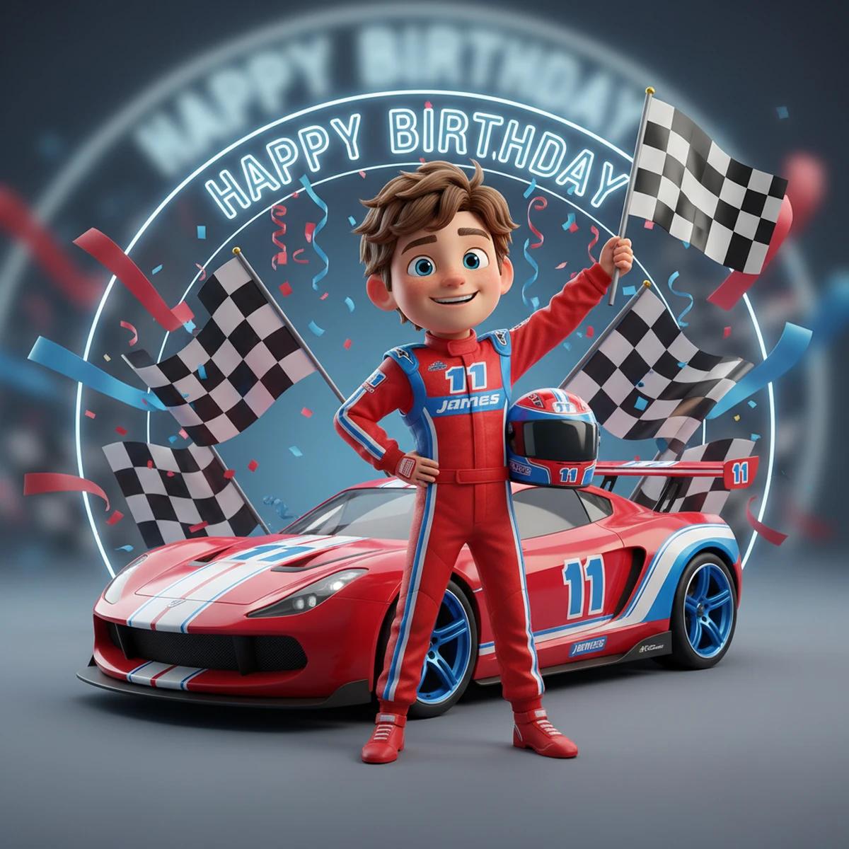 James's Racing party design in 3D Render style