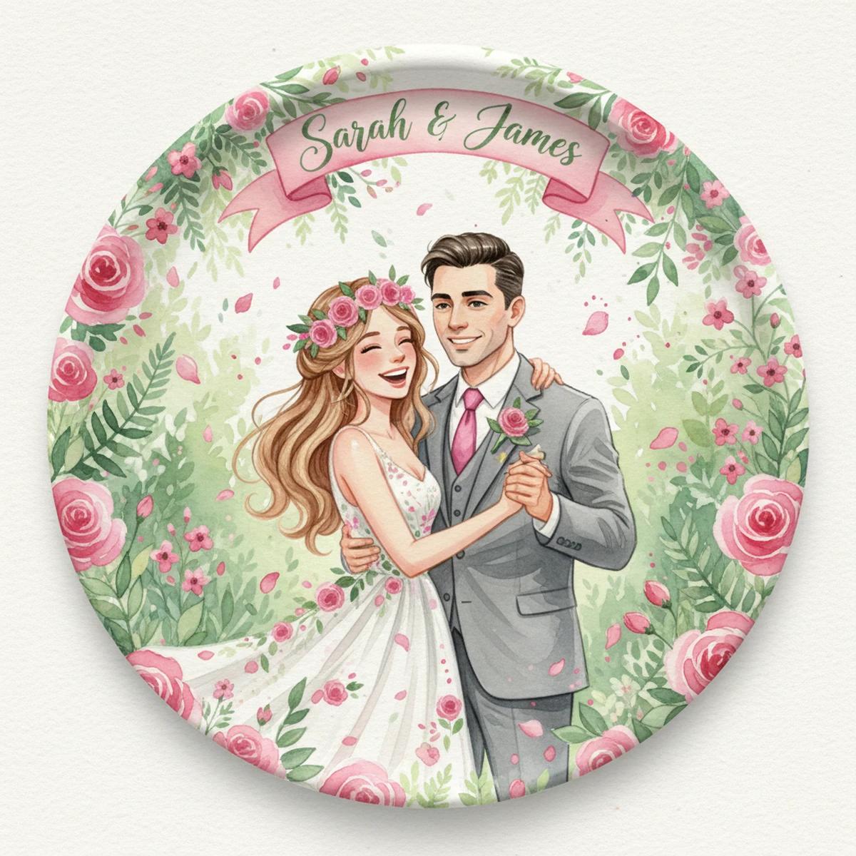 Sarah & James's Garden Wedding party design in Watercolor style